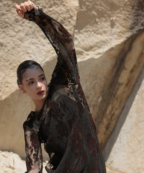 2WAYベロアフロッキープリーツワンピースドレス（ベロアキャミワンピース付） 2WAYベロアフロッキープリーツワンピースドレス（ベロアキャミ