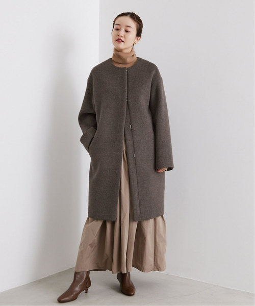 IENA 日本製 ロングコート 36 IENA（イエナ） ノーカラーコート 36 ブラウン レディース : ZOZOTOWN
