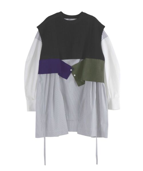 ブラウス シャツ KNIT VEST DOCKING SHIRT / ニットベストドッキングシャツ レディース
