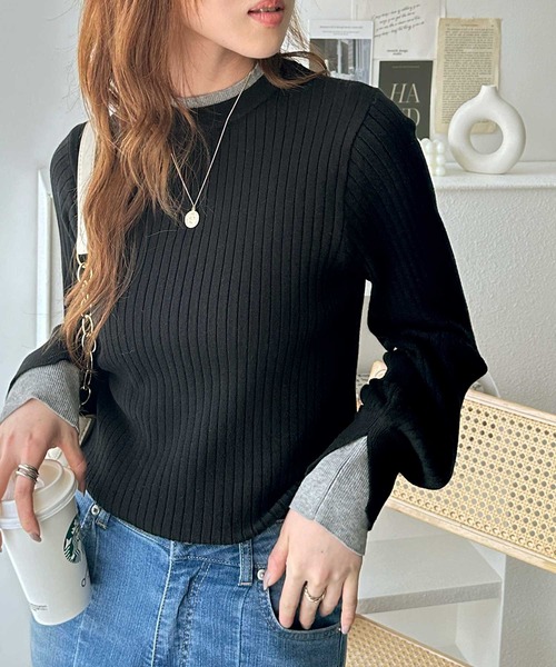 GeeRA（ジーラ） ニット セーター ボトルネックレイヤード風配色ワイド