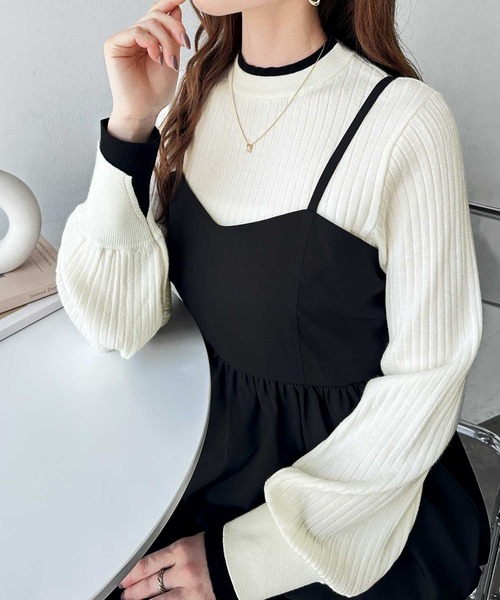 GeeRA（ジーラ） ニット セーター ボトルネックレイヤード風配色ワイド