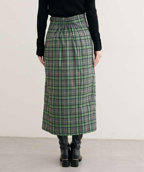 natural couture スカート デザイン釦ラップ風チェックスカート