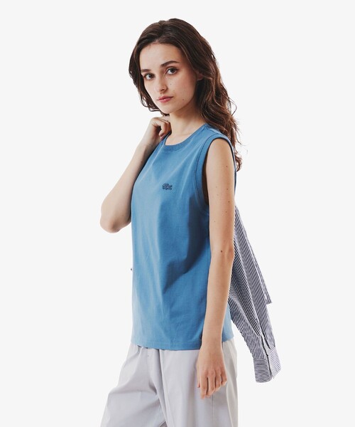 「LACOSTE」 ノースリーブトップス 34 グレイッシュブルー レディース_画像4