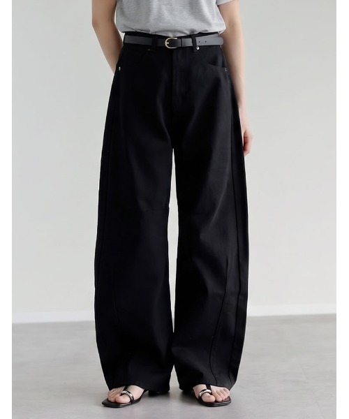 ワイドパンツ ジーンズ デニム デニムパンツ 「低身長/高身長サイズ有」カツラギバレルレッグカーブパンツ レディースの画像
