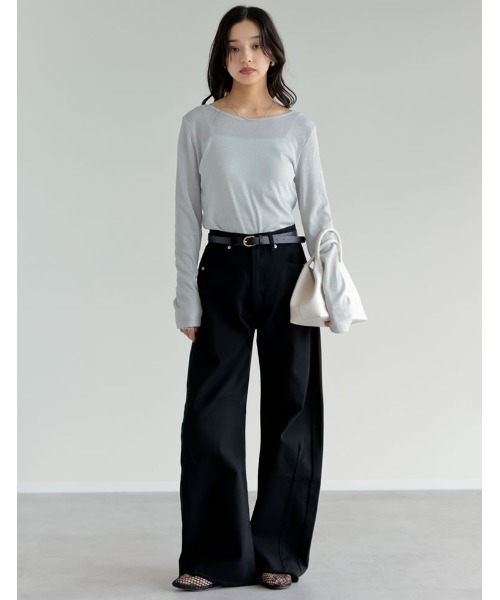 ワイドパンツ ジーンズ デニム デニムパンツ 「低身長/高身長サイズ有」カツラギバレルレッグカーブパンツ レディースの画像