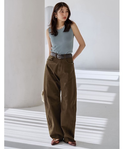 ワイドパンツ ジーンズ デニム デニムパンツ 「低身長/高身長サイズ有」カツラギバレルレッグカーブパンツ レディースの画像