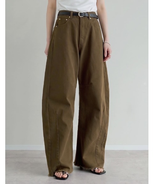 ワイドパンツ ジーンズ デニム デニムパンツ 「低身長/高身長サイズ有」カツラギバレルレッグカーブパンツ レディースの画像