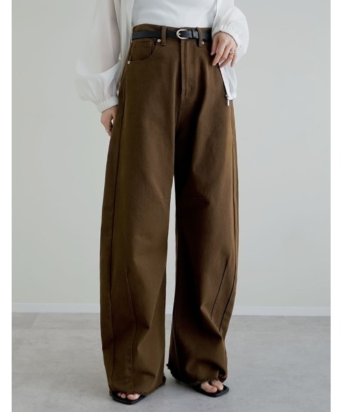 ワイドパンツ ジーンズ デニム デニムパンツ 「低身長/高身長サイズ有」カツラギバレルレッグカーブパンツ レディースの画像