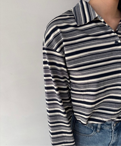 ポロシャツ ポロ ボーダー柄 ロングポロTシャツ FQ25S152「Fano
