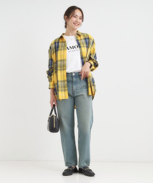 bluelea シースルーチェックブラウス yellow bluelea シースルーチェックブラウス yellow 【公式通販】
