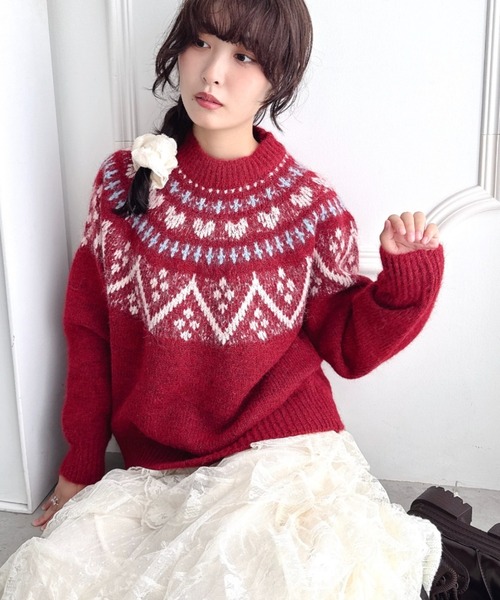 Loueme ニット セーター ハートノルディックニットトップス レディース