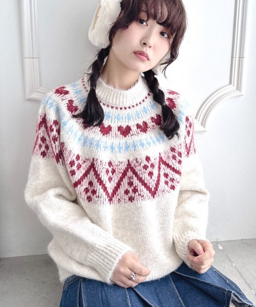 【未使用】HOLIDAY ニット ハート Loueme ニット セーター ハートノルディックニットトップス レディース