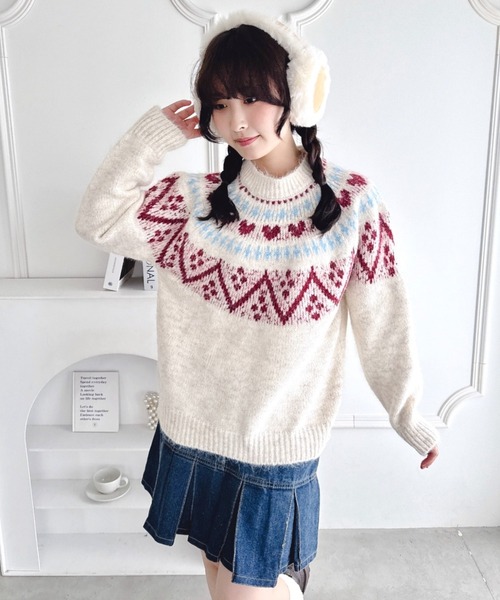 Loueme ニット セーター ハートノルディックニットトップス レディース