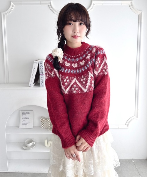 Loueme ニット セーター ハートノルディックニットトップス レディース