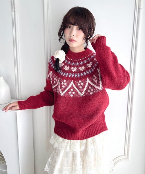 Loueme ニット セーター ハートノルディックニットトップス レディース