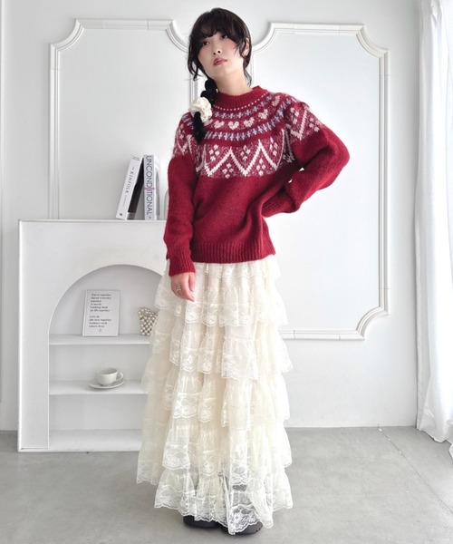 Loueme ニット セーター ハートノルディックニットトップス レディース