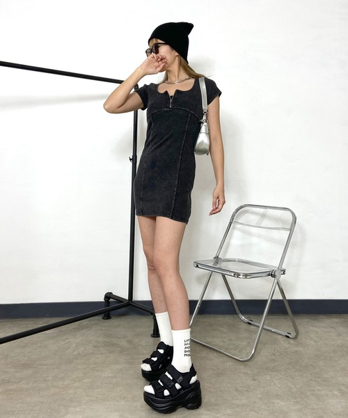 「non-hedge」 半袖ワンピース FREE ブラック レディース_画像2