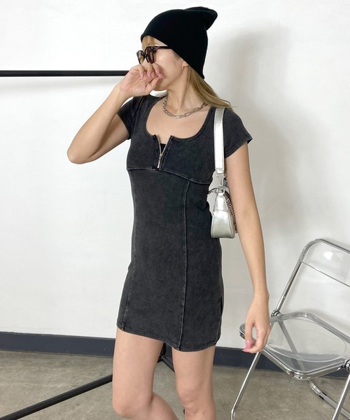 「non-hedge」 半袖ワンピース FREE ブラック レディース_画像3