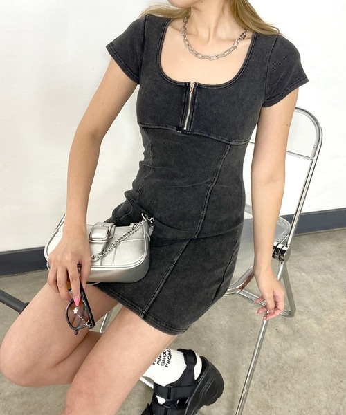 「non-hedge」 半袖ワンピース FREE ブラック レディース_画像8