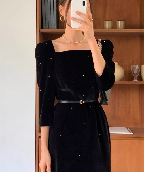 FREE STYLISTS ドレス YUGA_YGMC Beaded square neck party dress