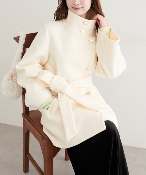 natural couture コート アウター 「ako」スタンドカラーミドル丈