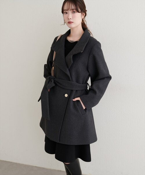 中古　ナチュラルクチュール　スタンドカラーミドル丈コート　ako グレー natural couture コート アウター 「ako」スタンドカラーミドル丈