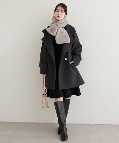 natural couture コート アウター 「ako」スタンドカラーミドル丈