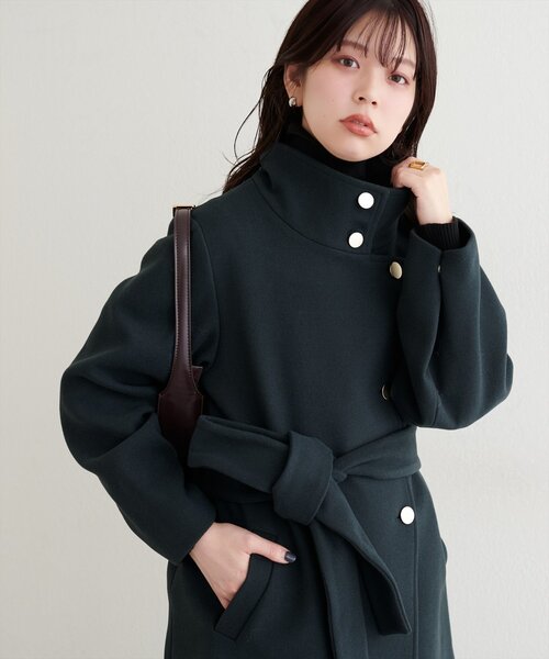 natural couture コート アウター 「ako」スタンドカラーミドル丈
