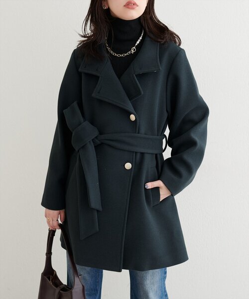 natural couture コート アウター 「ako」スタンドカラーミドル丈