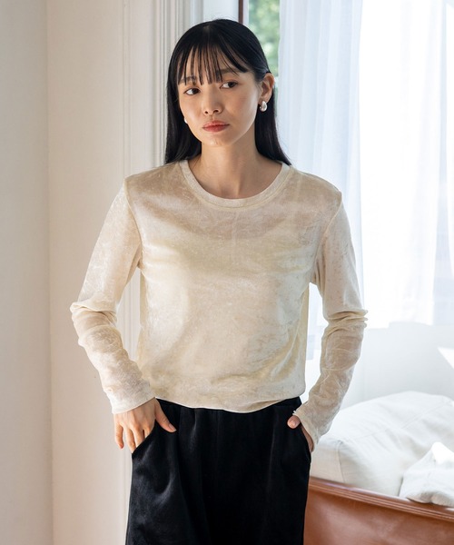 No Rule No Line tシャツ クラッシュベロアクルーネックトップス