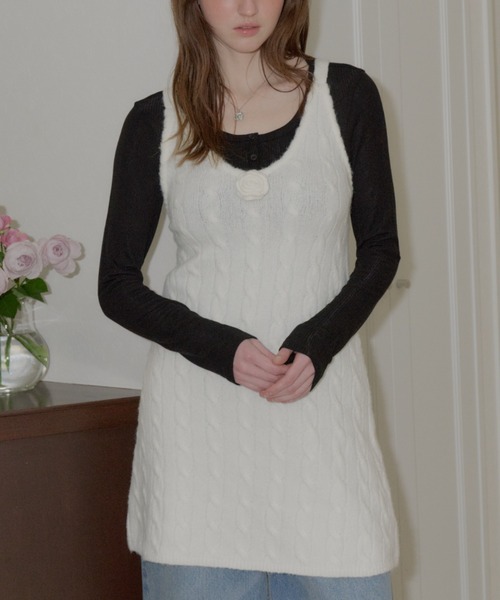 GIUNON ワンピース 2way flower knit dress / 2way フラワー