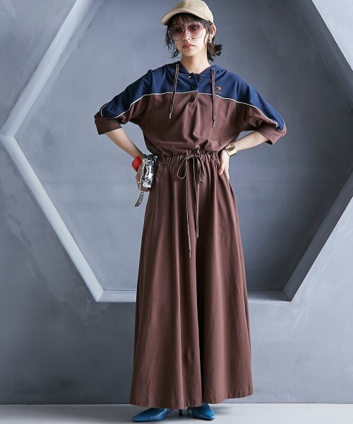 「GEVS.」 半袖ワンピース LL ブラウン レディース_画像2