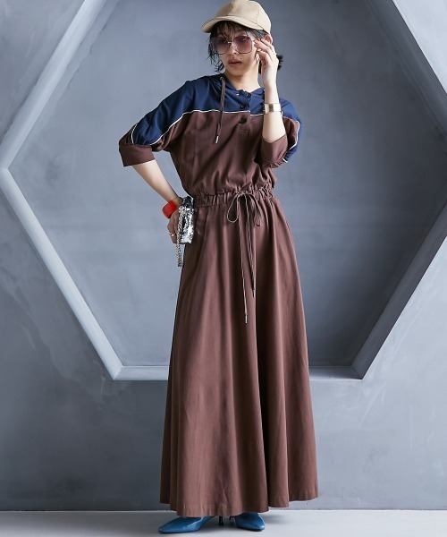 「GEVS.」 半袖ワンピース LL ブラウン レディース_画像3