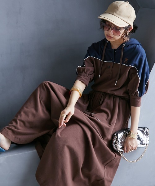 「GEVS.」 半袖ワンピース LL ブラウン レディース_画像4