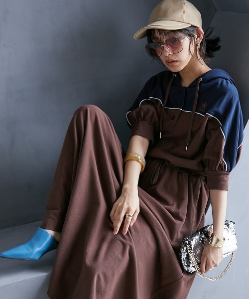 「GEVS.」 半袖ワンピース LL ブラウン レディース_画像5