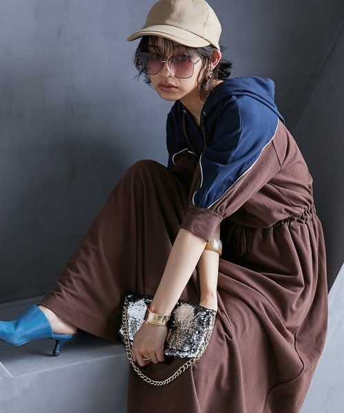 「GEVS.」 半袖ワンピース LL ブラウン レディース_画像6