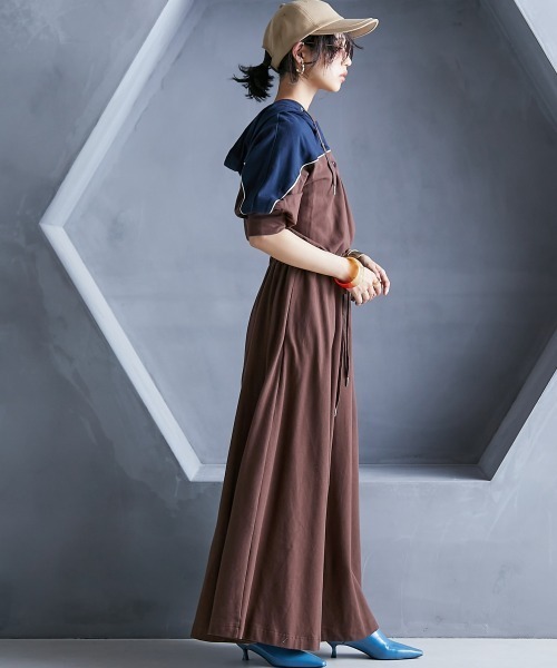 「GEVS.」 半袖ワンピース LL ブラウン レディース_画像7