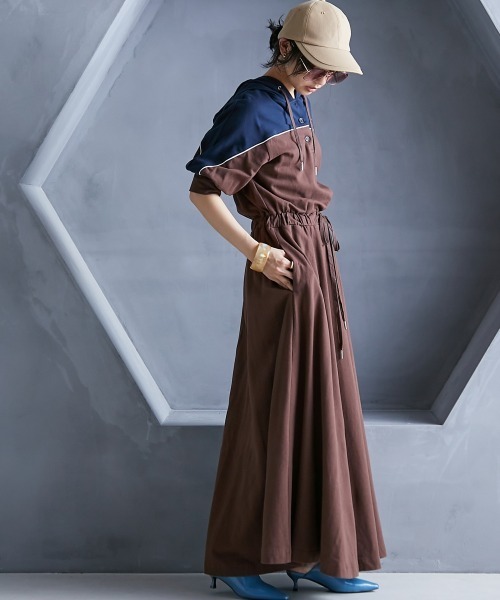 「GEVS.」 半袖ワンピース LL ブラウン レディース_画像8