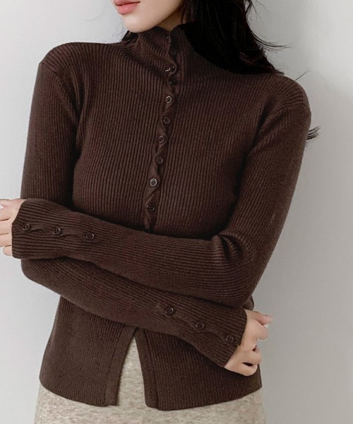 美品　Drawer カシミヤ混　ハイネック　リブニット　サイズ2 ブラウン LOWO ニット セーター ハイネック リブニット 長袖 トップス 秋冬
