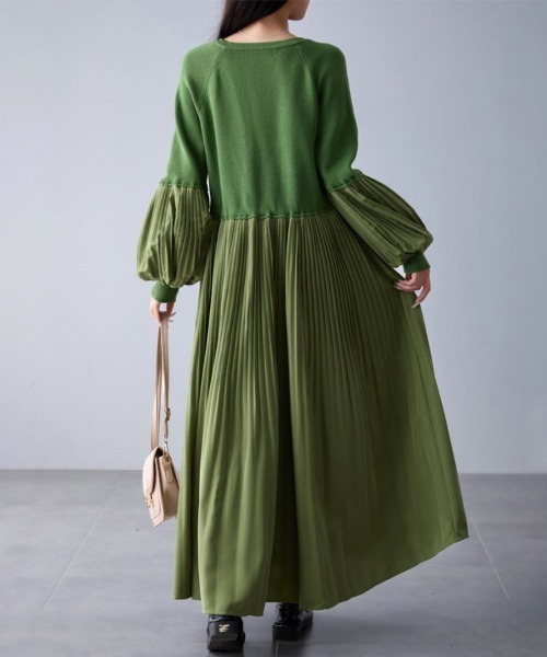 ワンピース 異素材プリーツ切替ニットワンピース : ZOZOTOWN Yahoo!店