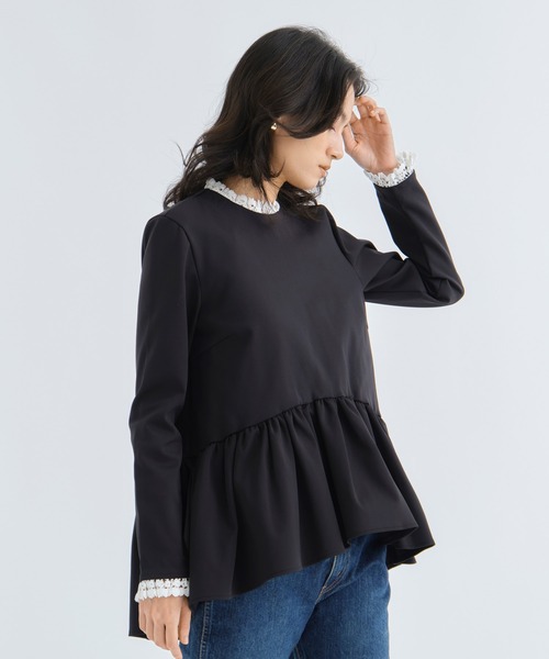 【新品同様】ツルバイマリコオイカワ　フリルレース　ブラウス　チュニック　リボン TSURU by Mariko Oikawa（ツルバイマリコオイカワ） 長袖ブラウス 36