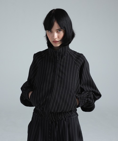 yumi様　ダブルスタンダード　配色ラインショートジャージブルゾン 043_N 24HR-WEARABLE スタンドカラー ライダースリブブルゾン – K-3B