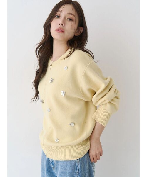 Rene ビジュー　フロントレース　ジップ　カーディガン　ニット　トップス CALNAMUR（カルナムール） カーディガン フロントジップビジューニット
