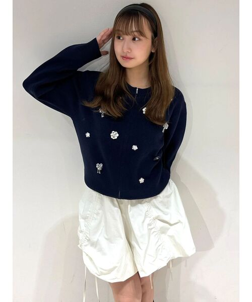 Rene ビジュー　フロントレース　ジップ　カーディガン　ニット　トップス CALNAMUR（カルナムール） カーディガン フロントジップビジューニット