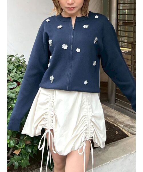 Rene ビジュー　フロントレース　ジップ　カーディガン　ニット　トップス CALNAMUR（カルナムール） カーディガン フロントジップビジューニット