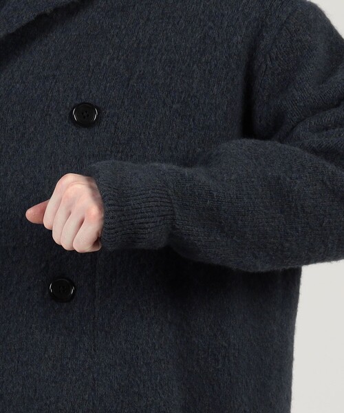 セーター ニット ウールカシミヤシルク ダブルブレステッド ニットコート メンズの画像
