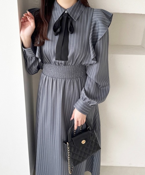 apres jour（アプレジュール） 長袖ワンピース フリー サックスブルー