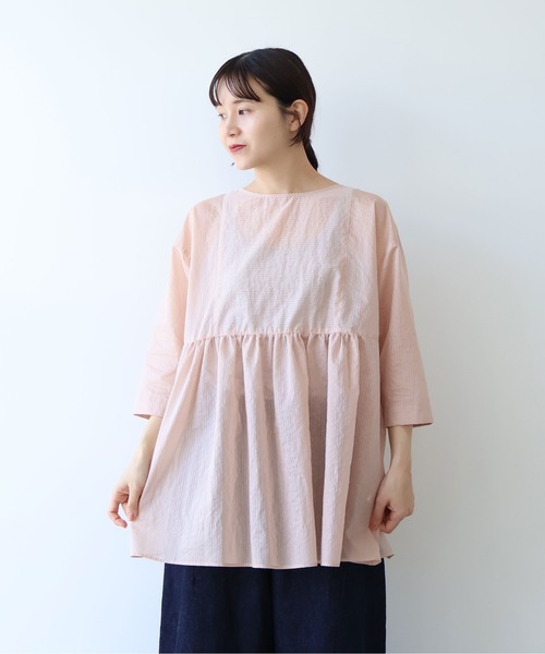 yuni ブラウス シャツ Cotton Polyester stripe tunic tiered 2way 