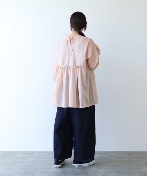 yuni ブラウス シャツ Cotton Polyester stripe tunic tiered 2way 