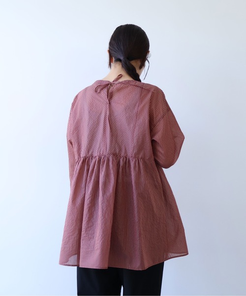 yuni ブラウス シャツ Cotton Polyester stripe tunic tiered 2way 